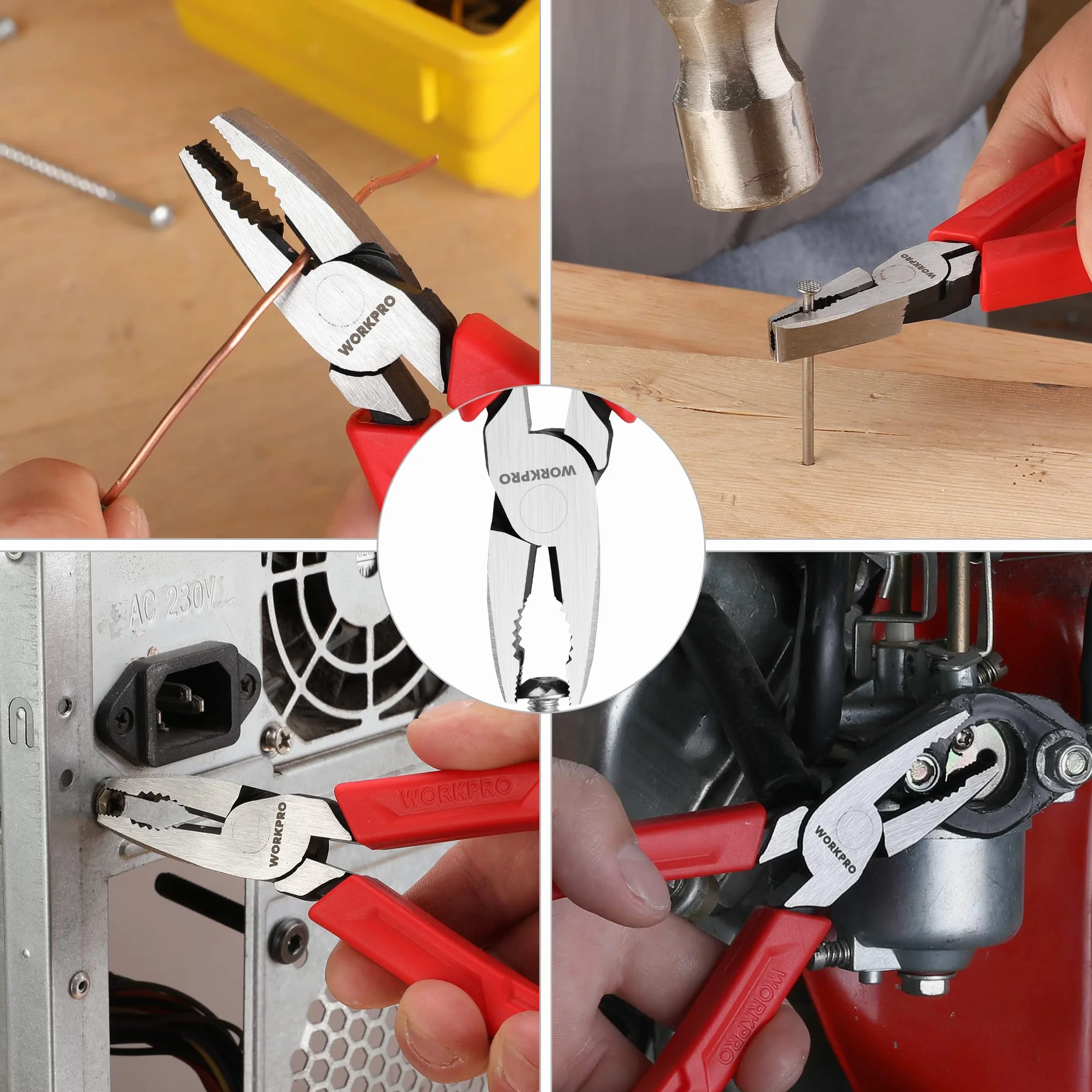 WORKPRO Szczypce kombinowane 165 mm Cr-V wielofunkcyjne z cięciem drutu