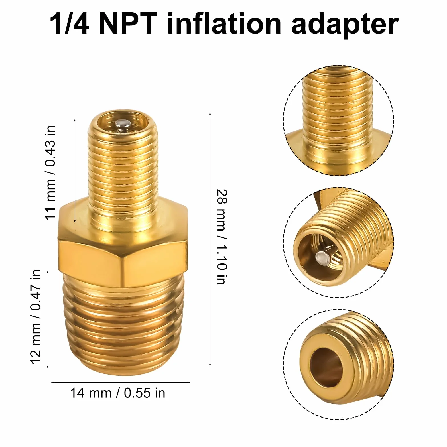 2szt Mosiezny Adapter do Pompowania Powietrza, 1/4" NPT (M) Zaworu Standardowego do Schradera (M) Zlacze Pompowania Opon do Przenosnego Uchwytu do Presta Weza Powietrznego Sprezarki Powietrza