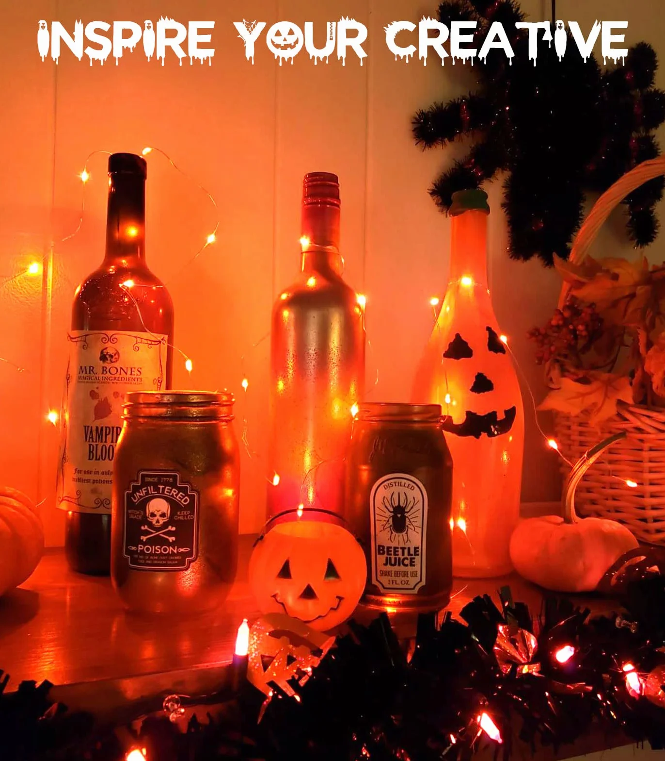 cshare Światła LED Halloween 5m 50 diod IP65 pomarańczowe łańcuchy dekoracje