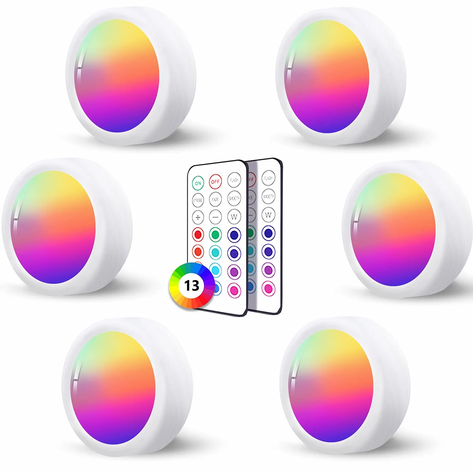 Bezprzewodowa lampa punktowa Led RGB z baterią, 6 sztuk ściemnialna lampa do szafy z pilotem zdalnego sterowania półka kolorowa mała lampa witryna kuchenna pod szafkę kinkiet
