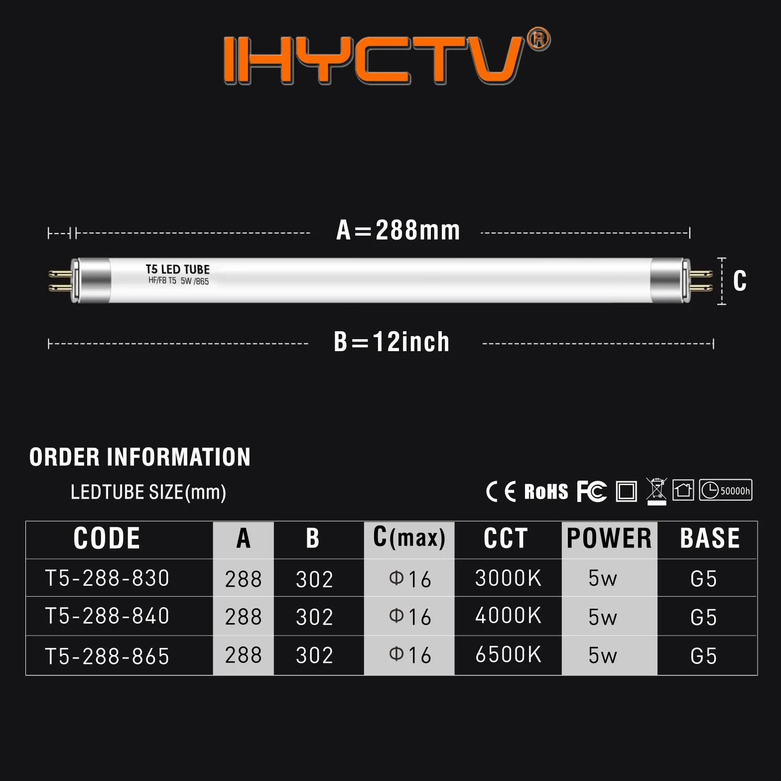 Tuba LED T5 288 mm 5 W 685 lm 6500K G5 zamiennik lampy fluorescencyjnej 2-pak