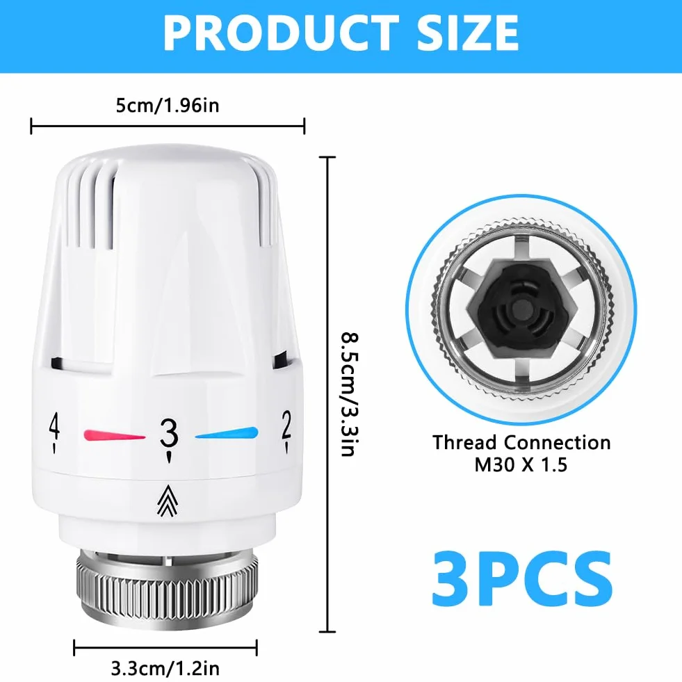 Flintronic Termostat do grzejnika M30 x 1,5 3 sztuki głowica zaworu termostatycznego
