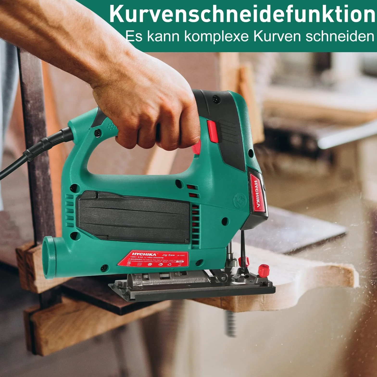 HYCHIKA Wyrzynarka 800W Max Głębokość Cięcia 110mm 800-3000Spm Elektryczna z Laserem 6 Prędkości Cięcie Ukośne -45° do 45° 6 Ostrzy