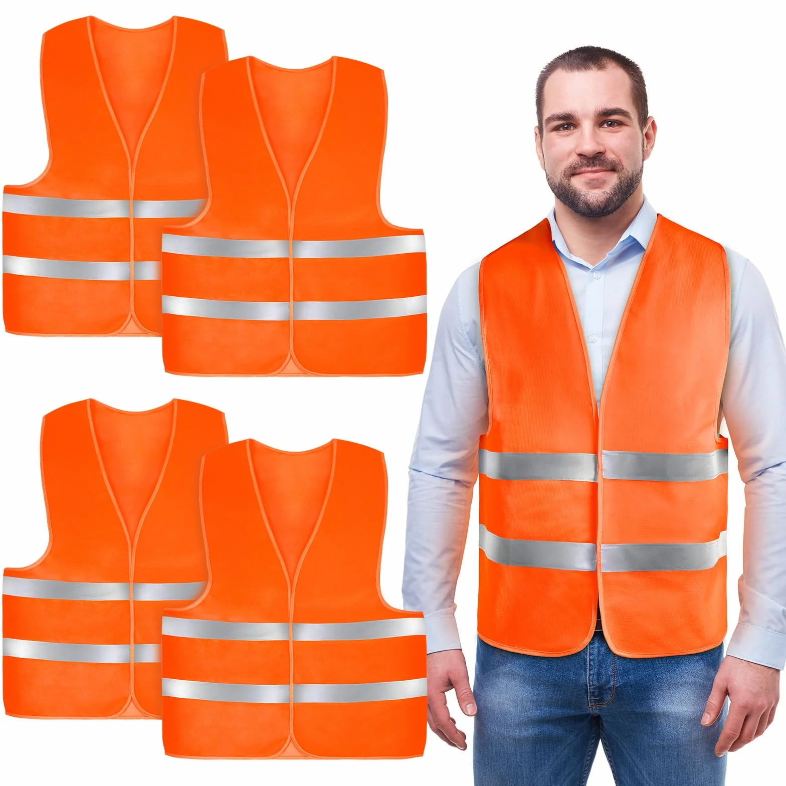 Kamizelki odblaskowe samochodowe AYBUY 4 sztuki pomarańczowe dla dorosłych i dzieci