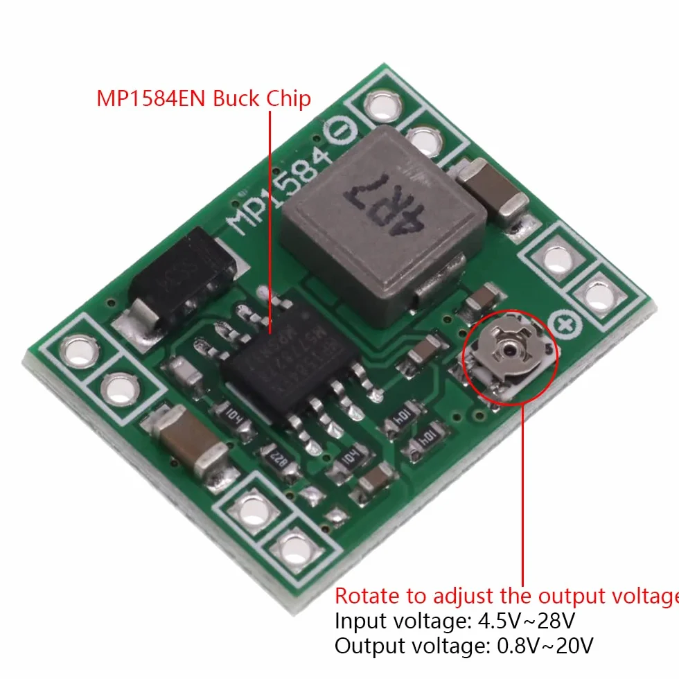 DollaTek MP1584EN DC-DC 3A Step-Down Adjustable Module Buck Converter 24V do 12V 9V 5V 3V