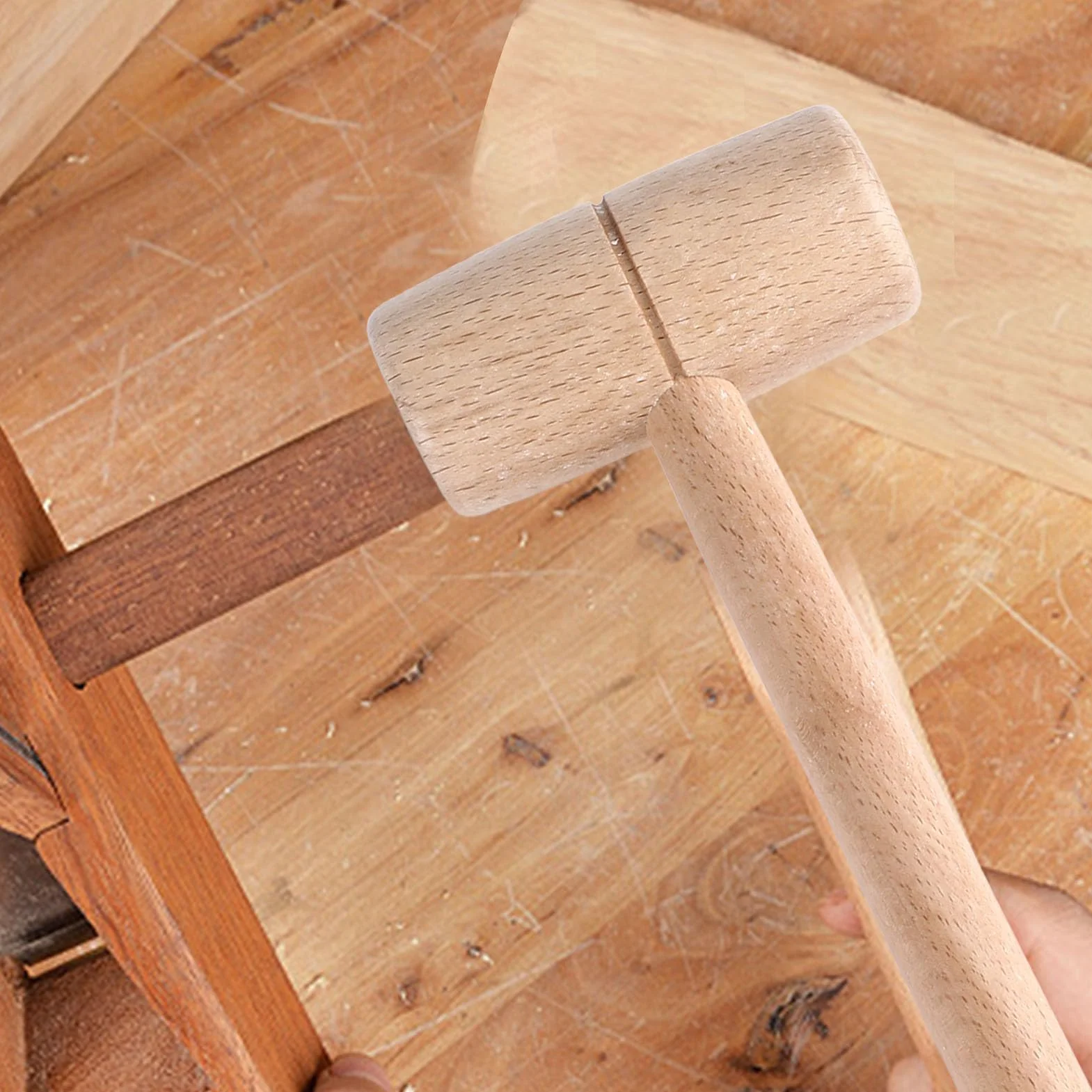 Drewniany młotek ciesielski z litego drewna bukowego okrągła główka lekki przenośny do DIY