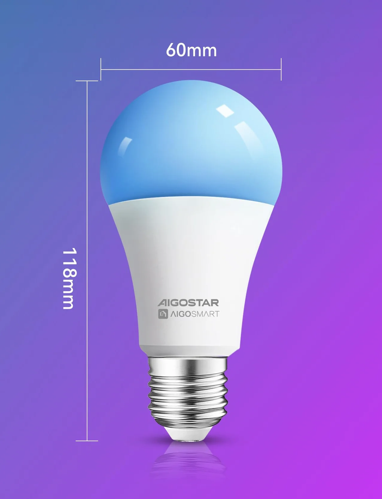 Aigostar Smart Bulb E27 SL2 LED 9W 806LM WiFi Żarówka RGB 2700K-6500K Ściemnialna Kompatybilna z Alexa Google Home 6 szt.