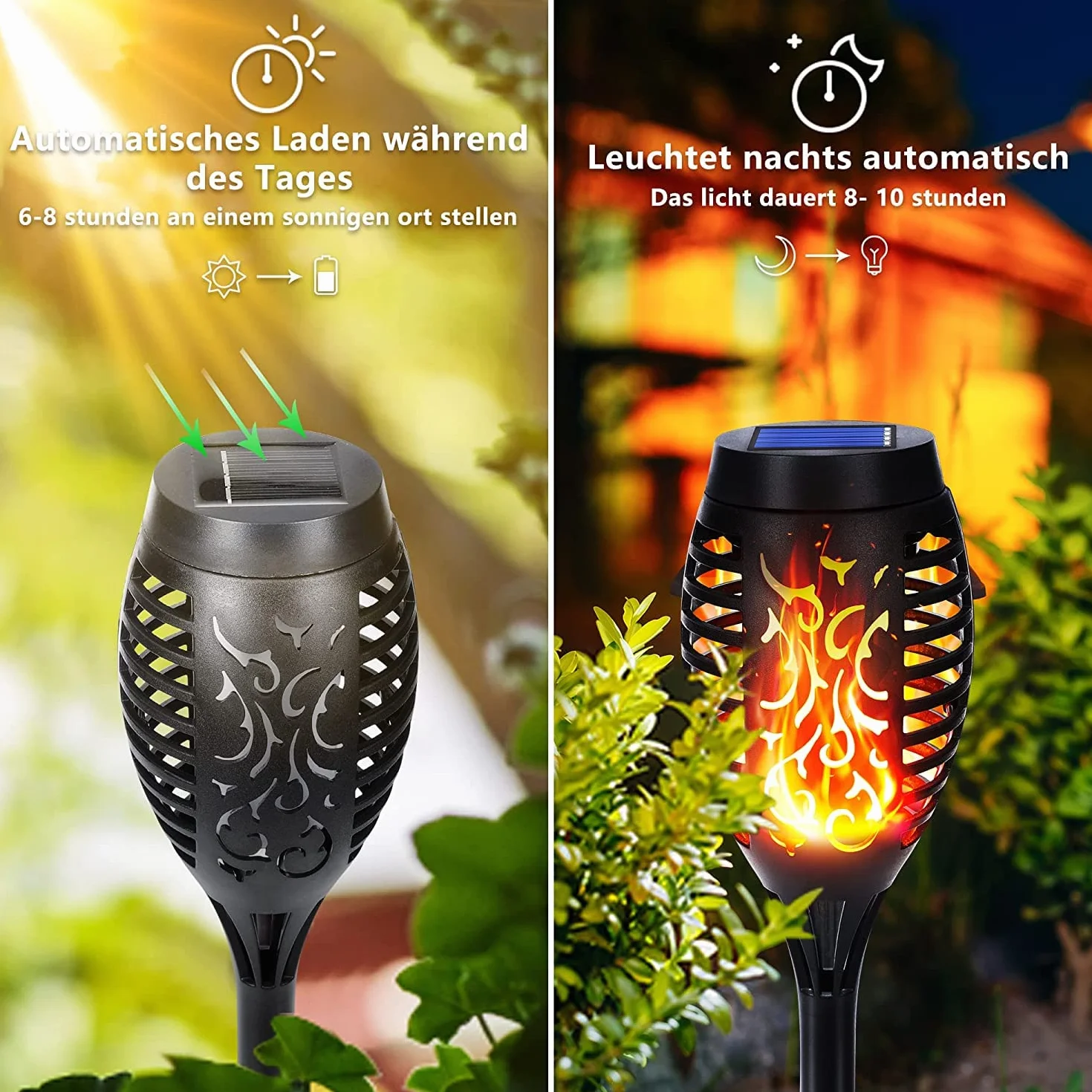 NEXVIN 8 sztuk lamp solarnych do ogrodu z realistycznym efektem płomienia IP65