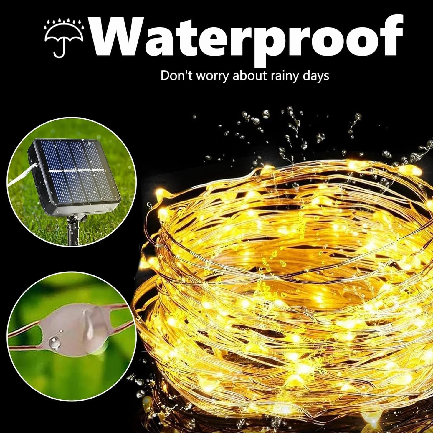 Joomer Zestaw 2 solarnych łańcuchów świetlnych ogród, 12 m, 120 diod LED, 8 trybów solarnego drutu miedzianego, na taras, do imprez, wesele, Boże Narodzenie