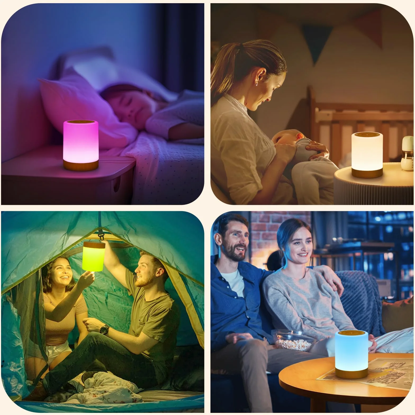 Lampka nocna LED dotykowa 256 kolorów ściemniana USB timer pamięć dla dzieci