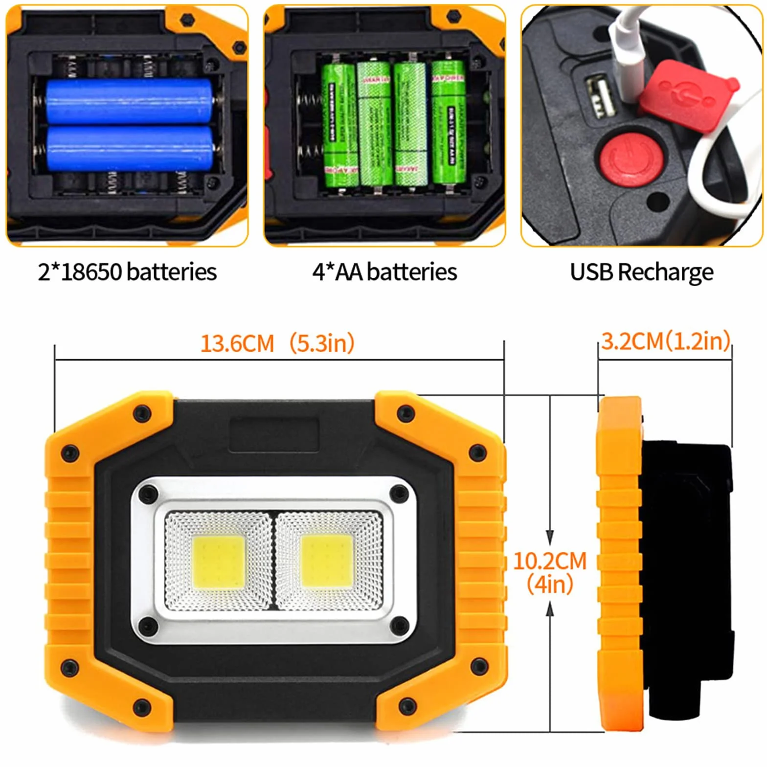 Ładowalny Projektor LED 30W 2000LM Przenośna Lampa Robocza z Portem USB i 3 Trybami
