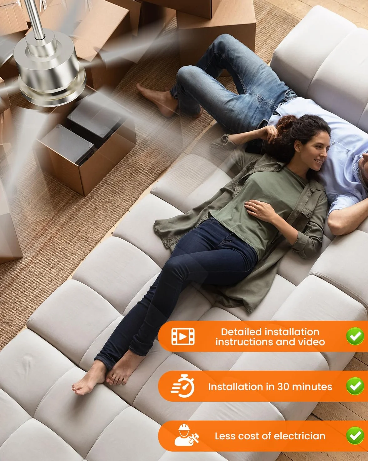 Airwit Wentylator sufitowy z oświetleniem 132 cm dwustronne łopatki z pilotem i silnikiem DC
