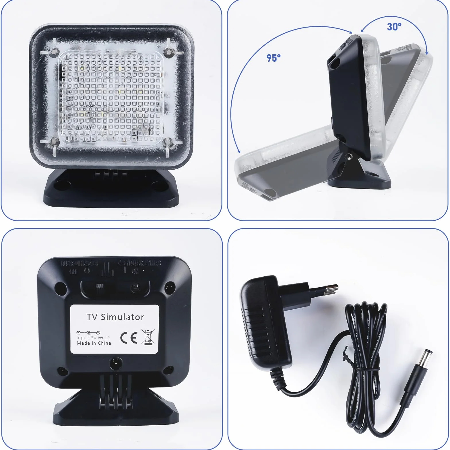 Symulator TV z 12 diodami LED, 3 programy, programator czasowy, energooszczędny, z adapterem sieciowym