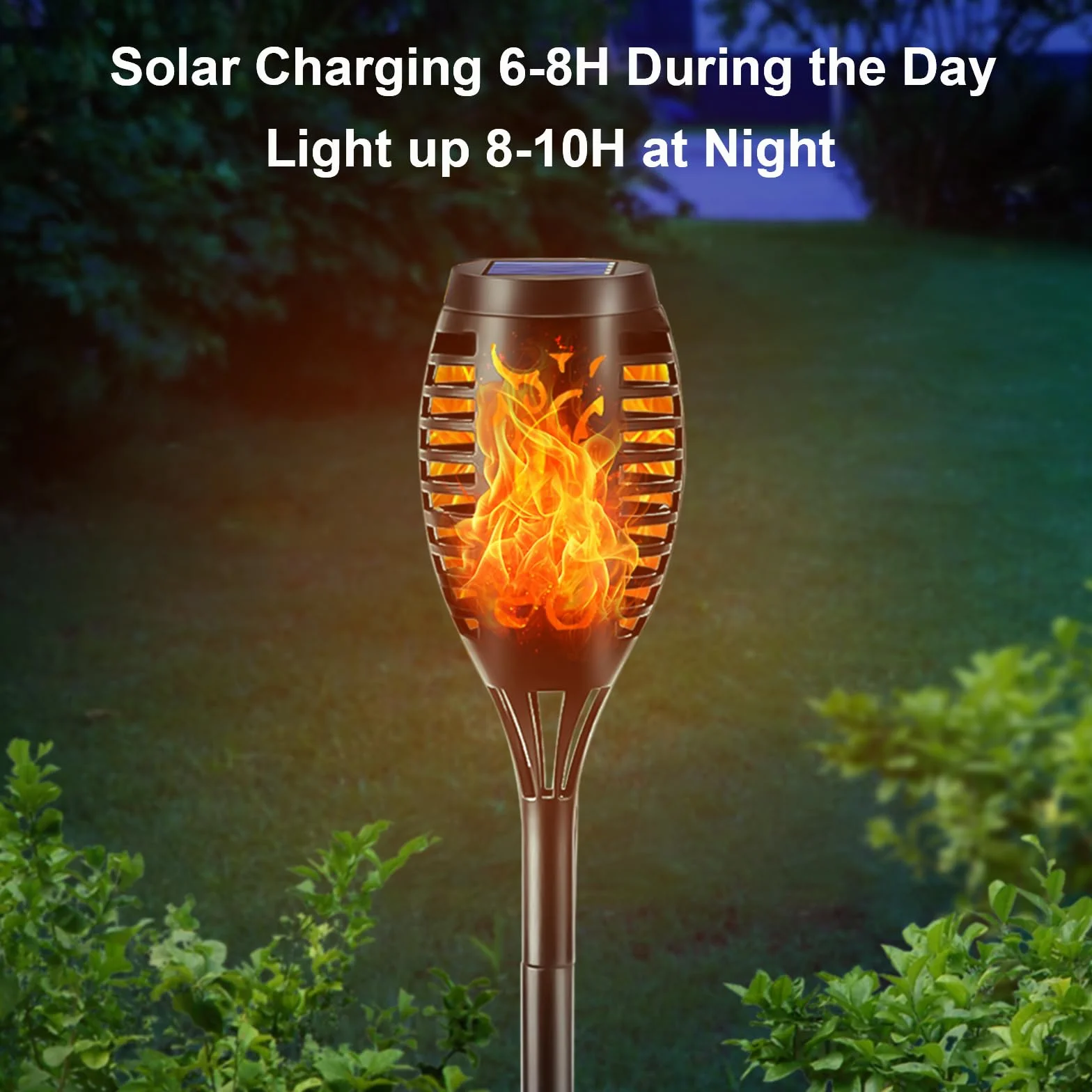 LQWELL Latarki solarne ogrodowe IP65 2 sztuki 12 diod LED realistyczna lampa ścieżkowa z płomieniem