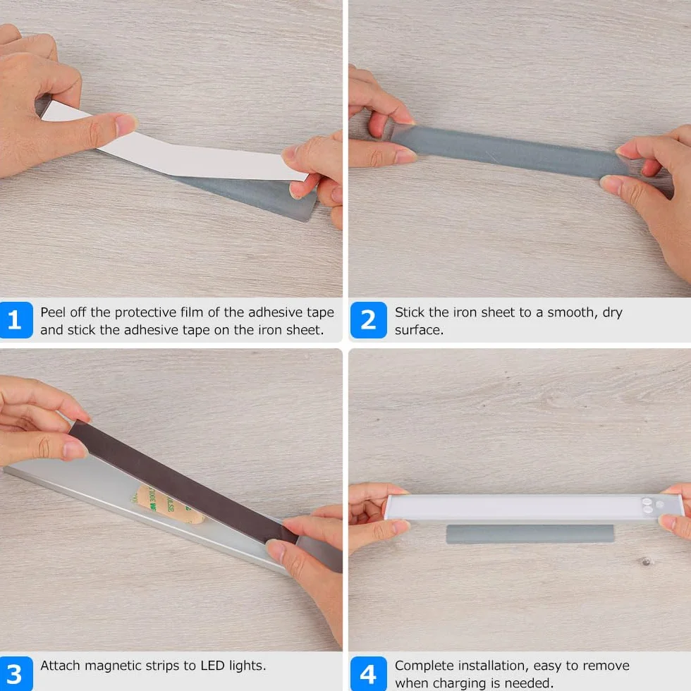 OUSFOT Oświetlenie szafki LED z czujnikiem ruchu 30 cm 2 sztuki bezprzewodowa ładowana przez USB srebrna