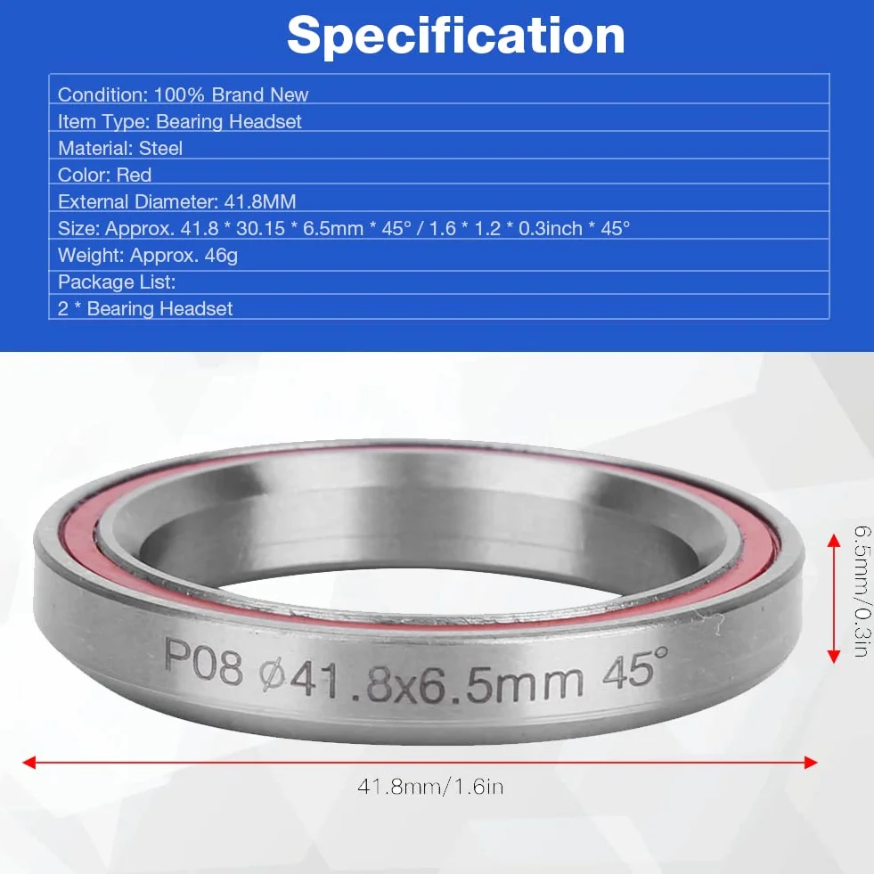 Keenso Zestaw sterujący do roweru, 2 sztuki 41,8 mm, ciężki rower górski, podwójne uszczelnione łożyska