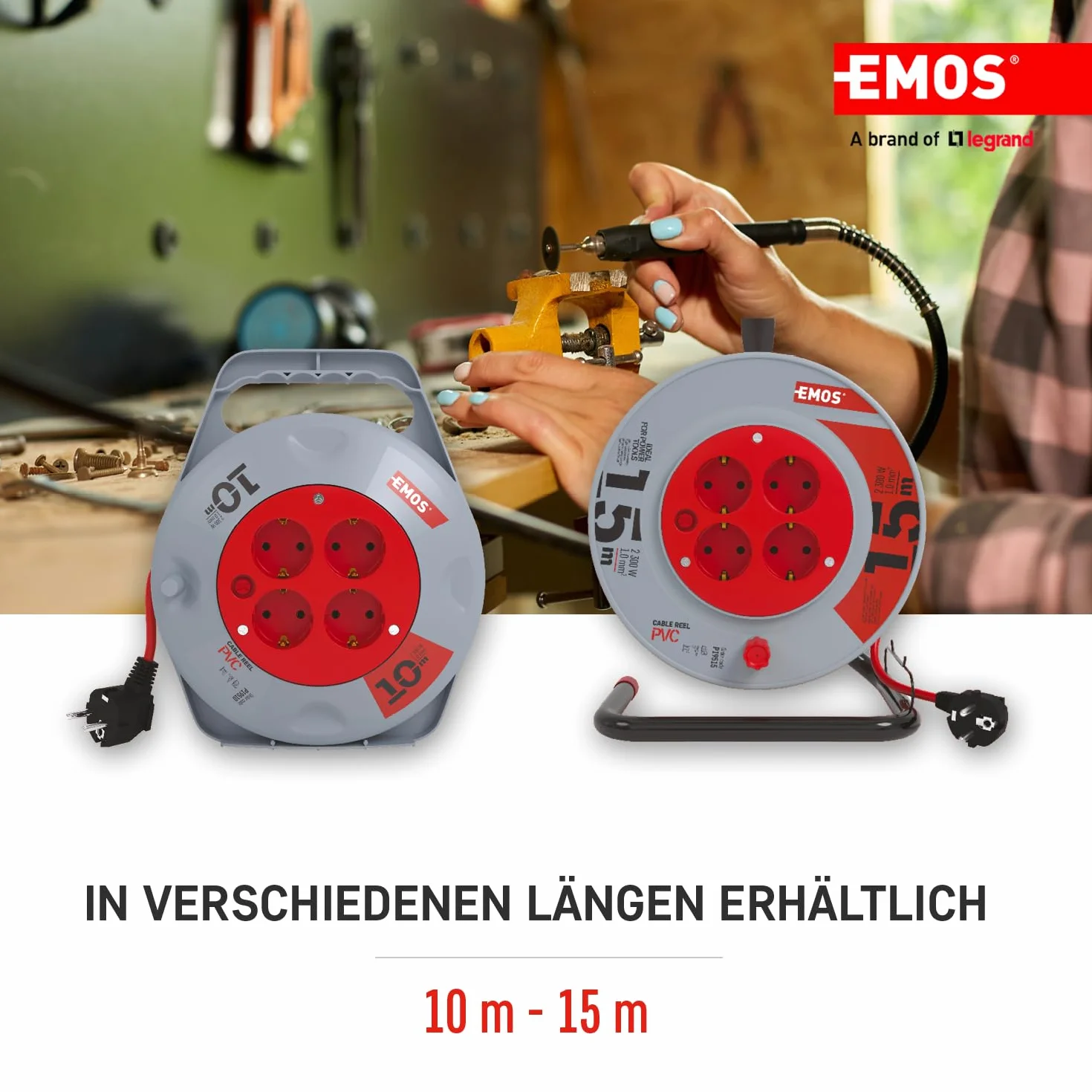 EMOS Mini bęben do kabli 10 m 4 gniazda Schuko 230 V 2300 W IP20