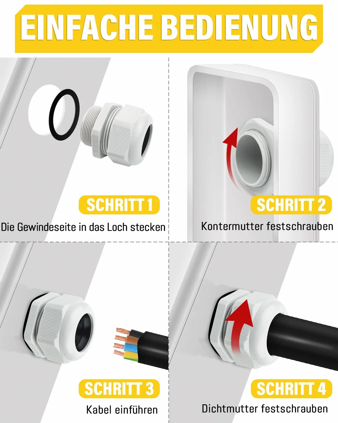 Caianwin Zestaw 42 dławików kablowych IP68 M12 M16 M20 M25 wodoszczelny