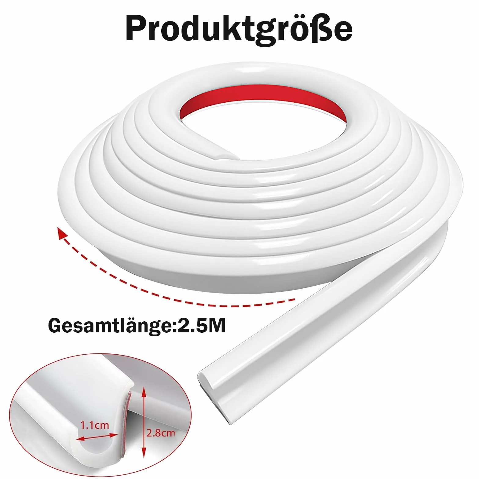 J Shape Rynna deszczowa z zamkiem błyskawicznym, samoprzylepna, biała, 2,5 m
