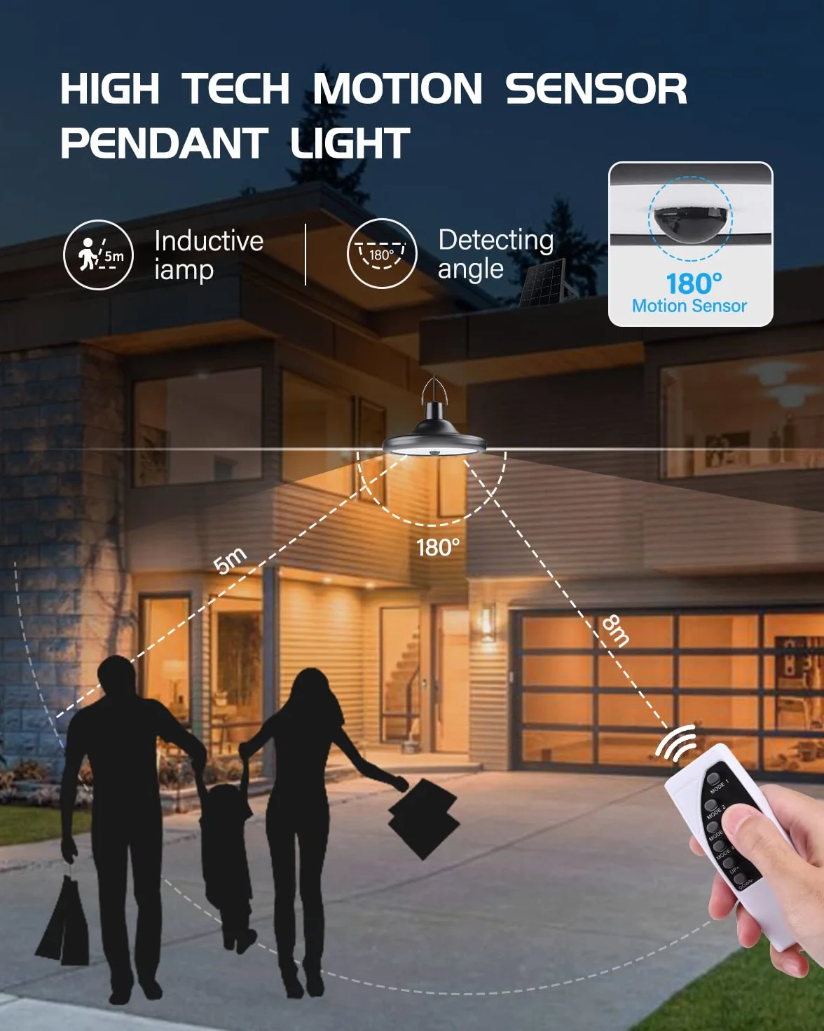 TechKen Solarne lampy wiszące z pilotem zdalnego sterowania, 56 diod LED 1000 lm, 4 tryby, 6 poziomów jasności, możliwość przyciemniania, czarno-białe, 22 x 17 x 11,5 cm, nowoczesny styl, do użytku