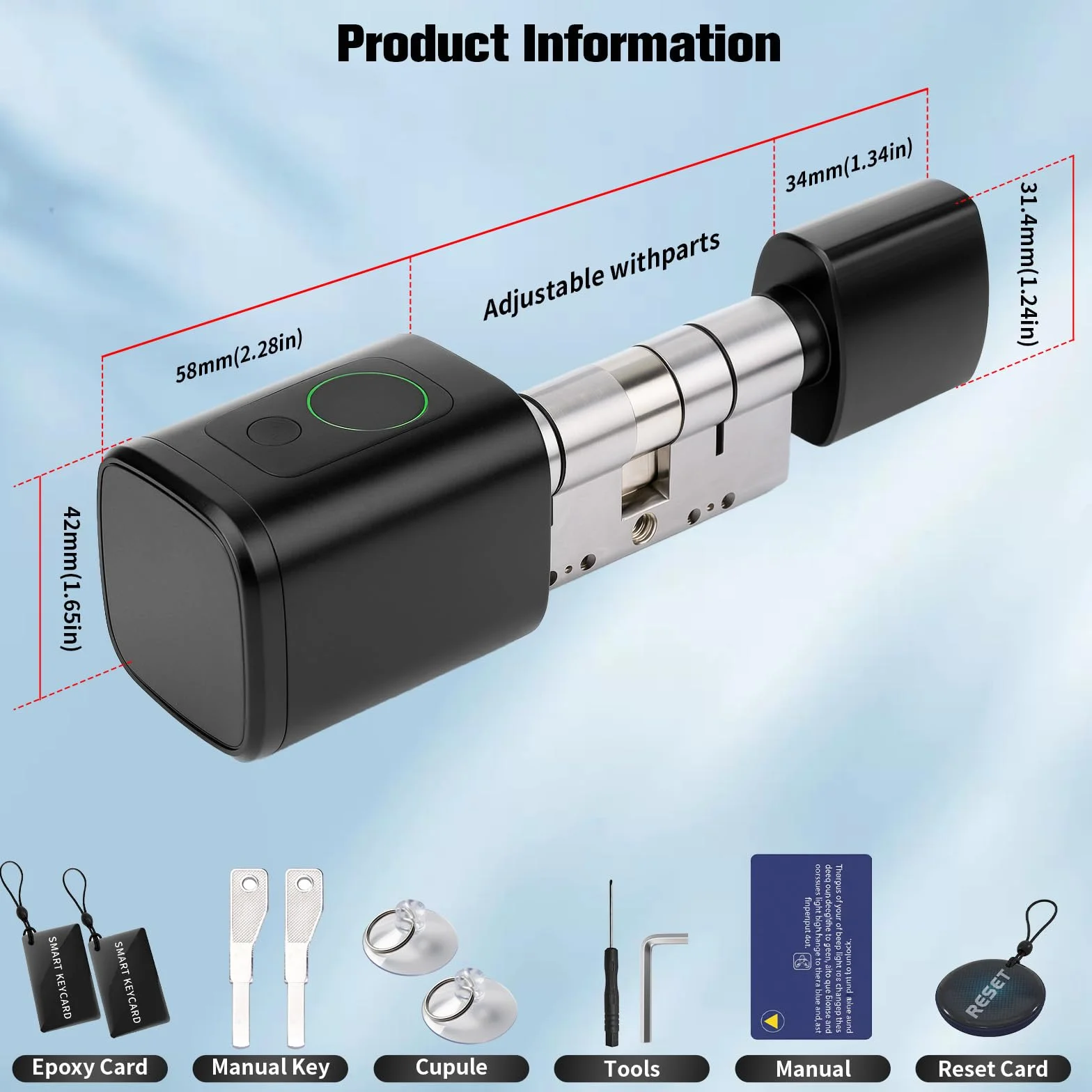 Smart Lock z odciskiem palca elektroniczny zamek do drzwi wejściowych regulowany cylinder 60-90 mm RFID Bluetooth