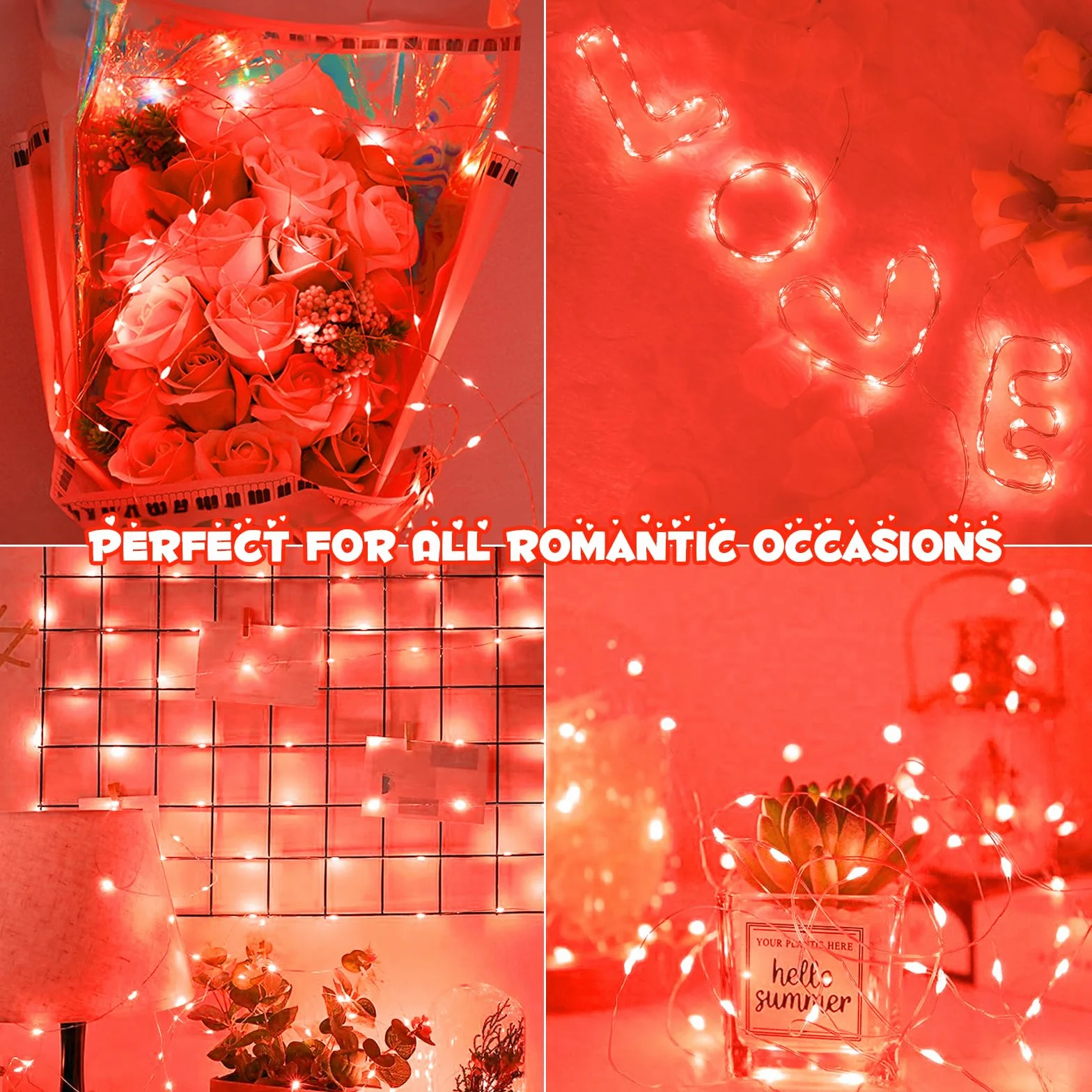 Micro Fairy Lights, lampki strunowe Dalugo zasilane na baterie z 30 diodami LED na srebrnym przewodie (czerwony)