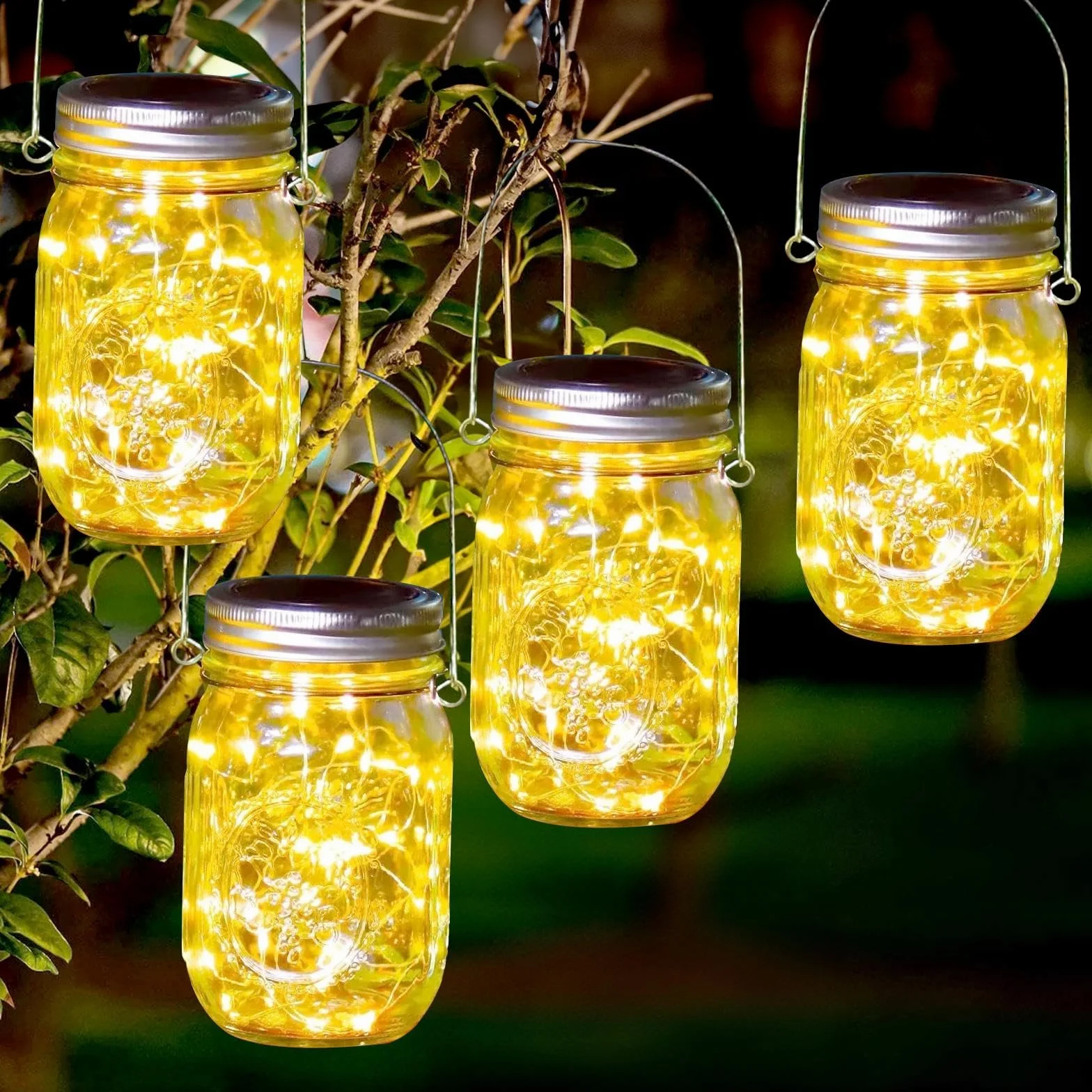Lampy solarne Mason Jar 4 sztuki LED 30 diod IP65 wodoszczelne wiszące do ogrodu balkonu