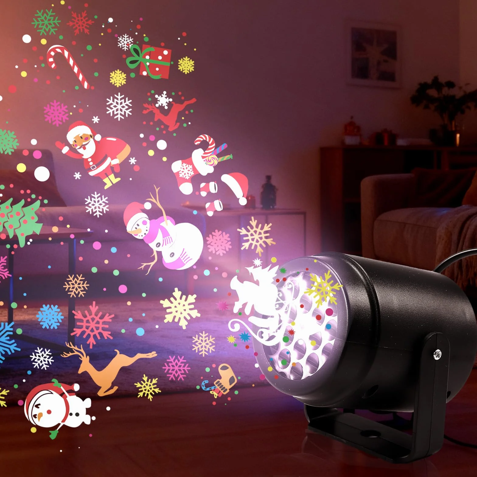 LIHAO Projektor na Boże Narodzenie, do użytku na zewnątrz, lampa projekcyjna LED, dekoracja bożonarodzeniowa, Święty Mikołaj, płatki śniegu, choinka, oświetlenie bożonarodzeniowe