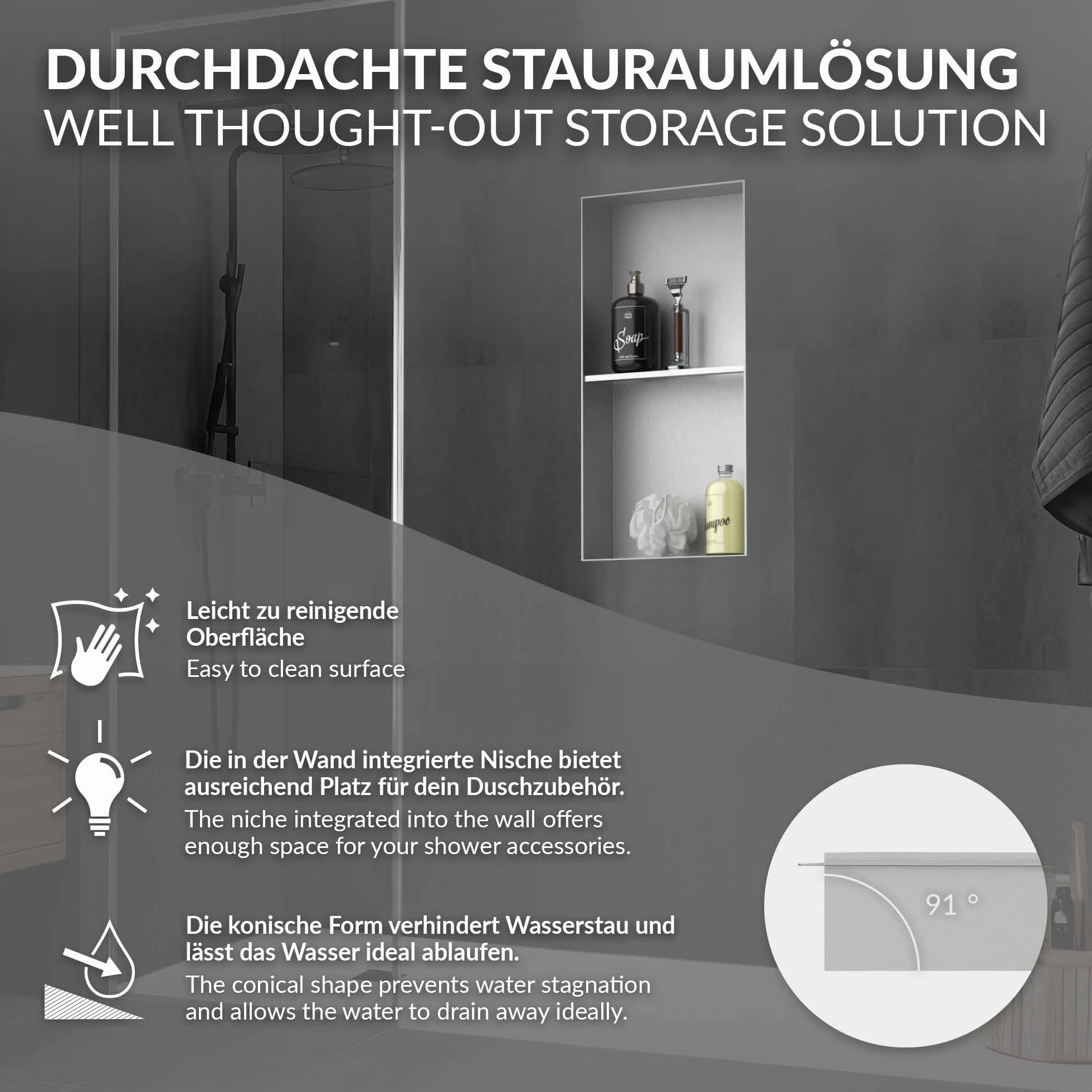 LuxeBath Nisza ścienna podwójna ze stali nierdzewnej 30x60x10 cm srebrna wneka prysznicowa bez obramowania