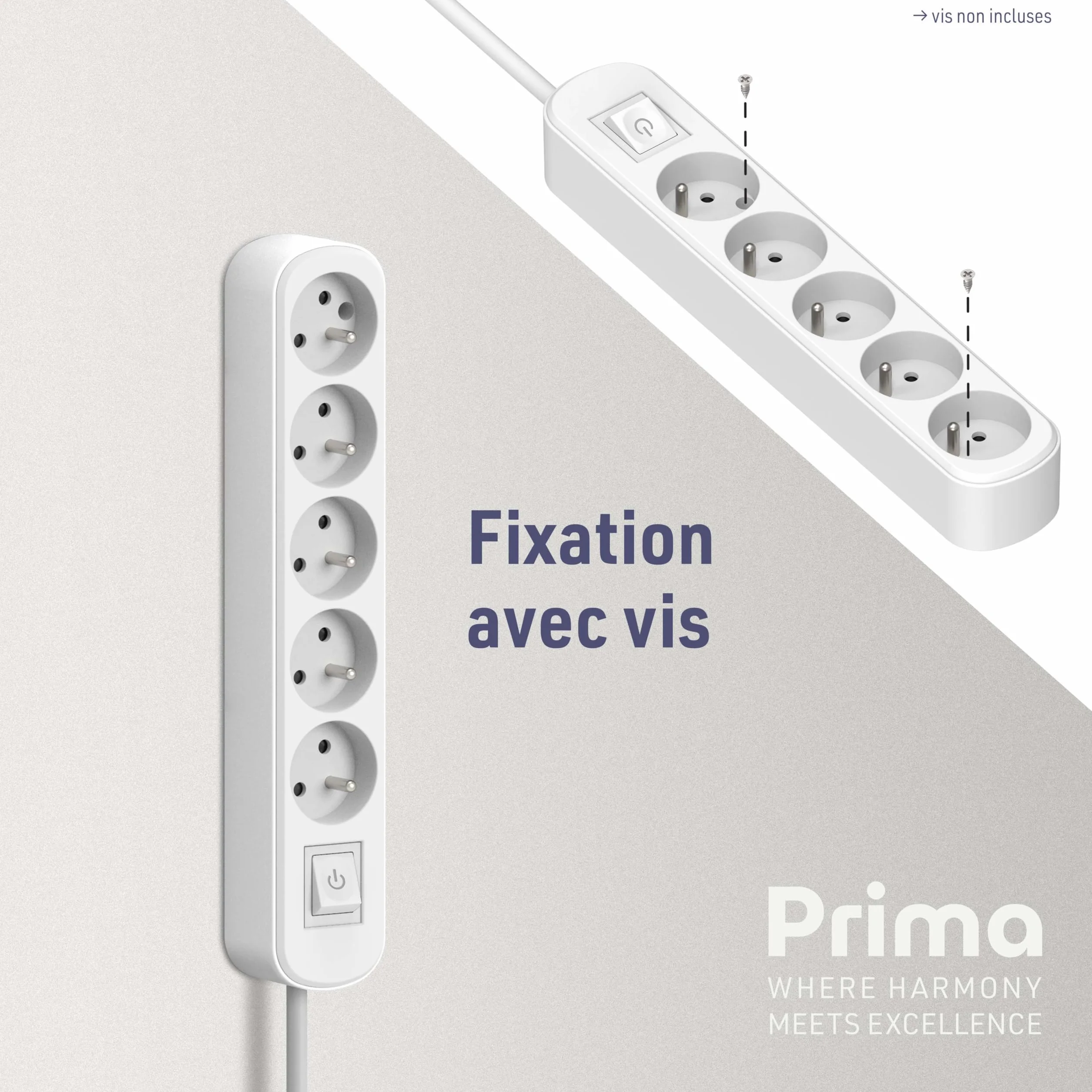 Electraline blok 5-rzędowy z przełącznikiem i wtyczką płaską 1,5 m biały