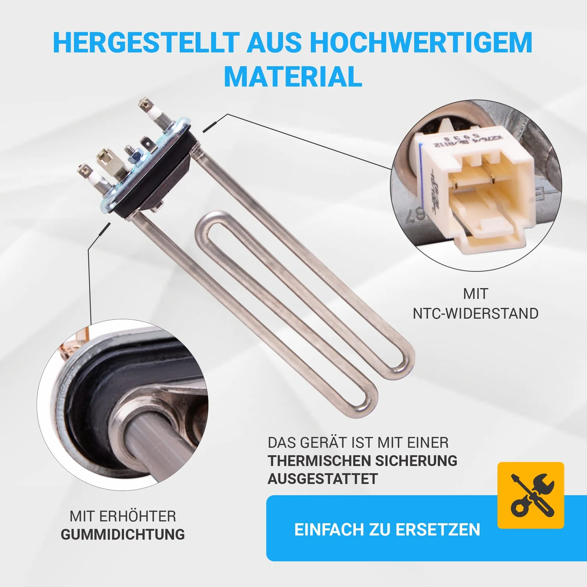 VIOKS Element grzejny 230 V 1950 W zamiennik do AEG 1327242416 3792301008 IRCA 6295134R – grzałka pralki z zabezpieczeniem termicznym i gumową uszczelką do pralki AEG Lavamat uva