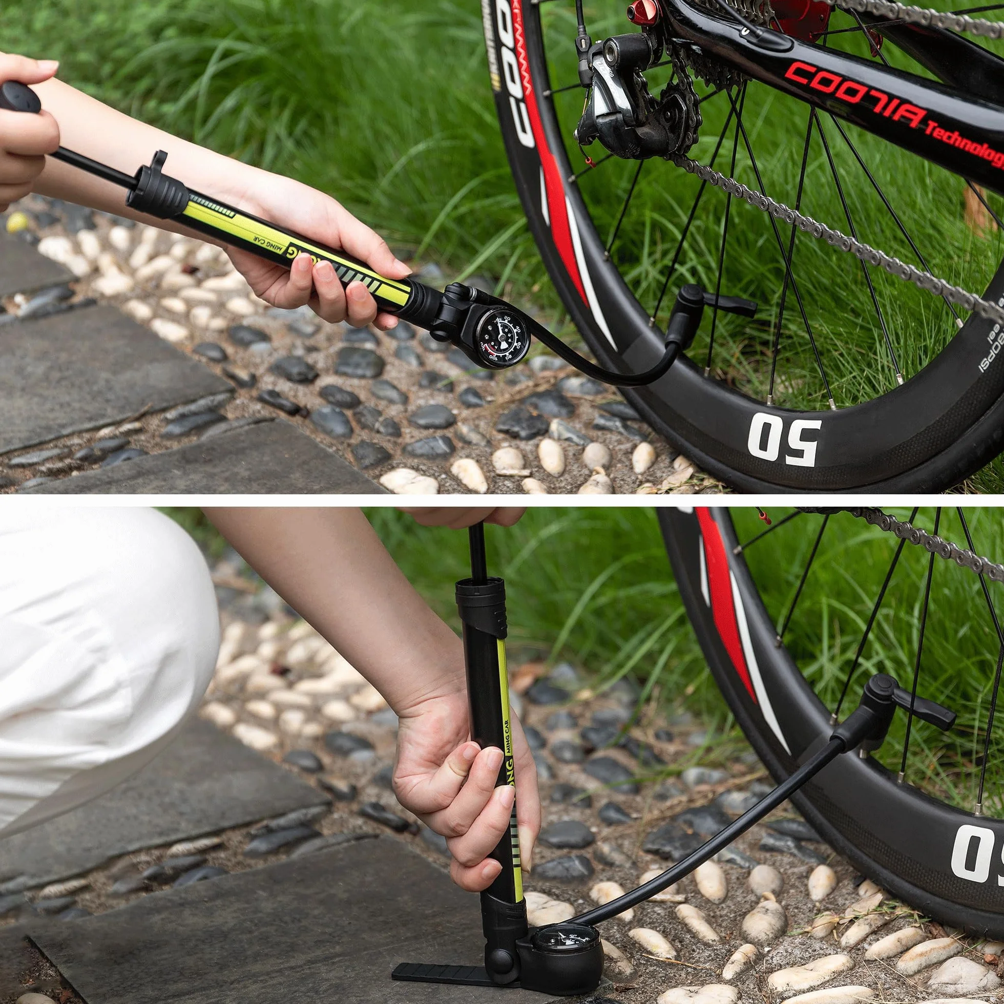 Pompka rowerowa, 120 psi, wszystkie kompaktowe zawory do wentyli Presta, Schrader i Dunlop, mini pompka nożna do rowerów szosowych i górskich