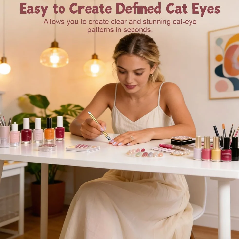 Magnes Cat Eye do paznokci, dwustronny magnetyczny długopis z okrągłą magnetyczną perłą, wielofunkcyjne narzędzie do żelowego lakieru Cat Eye do zdobienia paznokci w domu DIY, żółty
