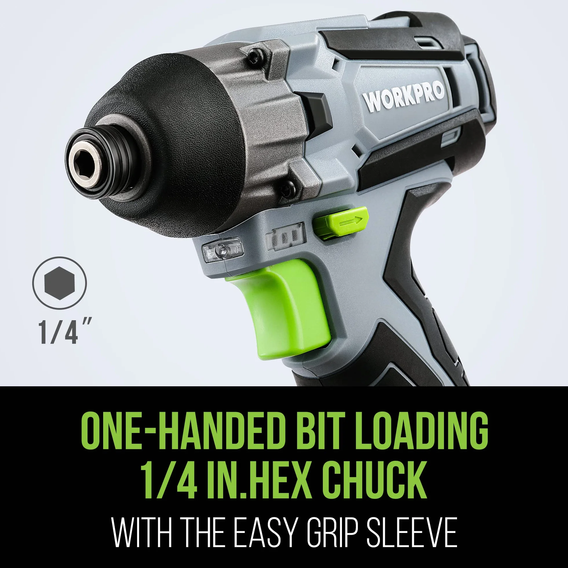 WORKPRO Akumulatorowa wkrętarka udarowa 12V 2,0Ah 1/4" sześciokątna z 14 akcesoriami i torbą