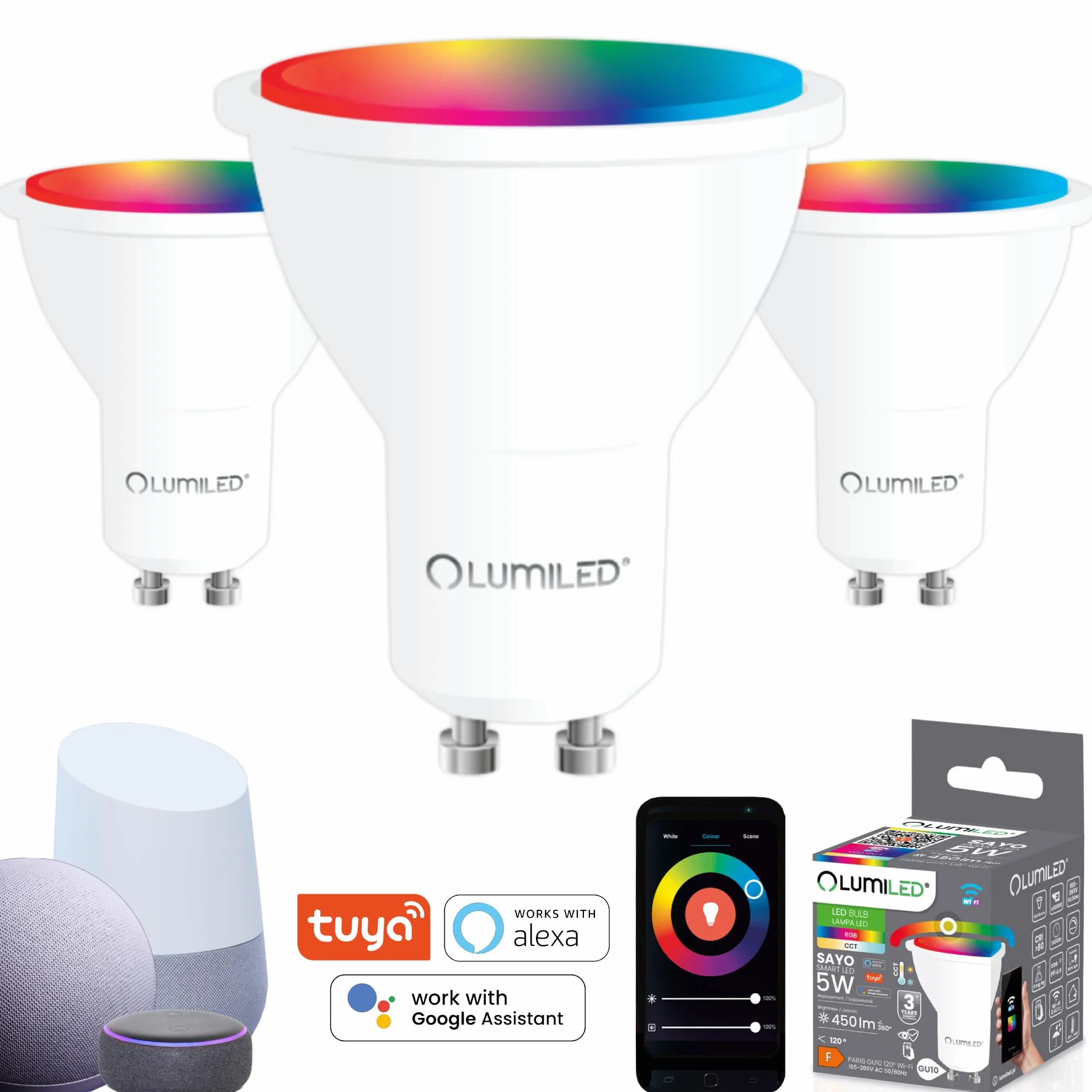 Lumiled Smart SAYO PAR16 Lampa LED GU10 5W 450lm Wi-Fi RGBW ściemniana 16 mln kolorów