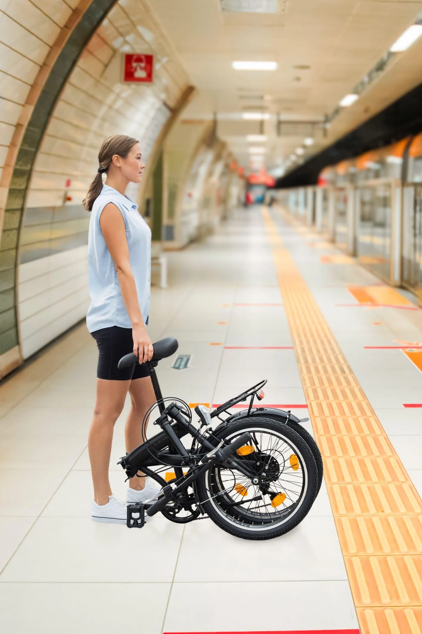 Licorne Bike CONSERES Składany rower premium, 50.8 cm, dla mężczyzn, chłopców, dziewcząt i kobiet, 6 biegów, holenderski, czarny/czerwony