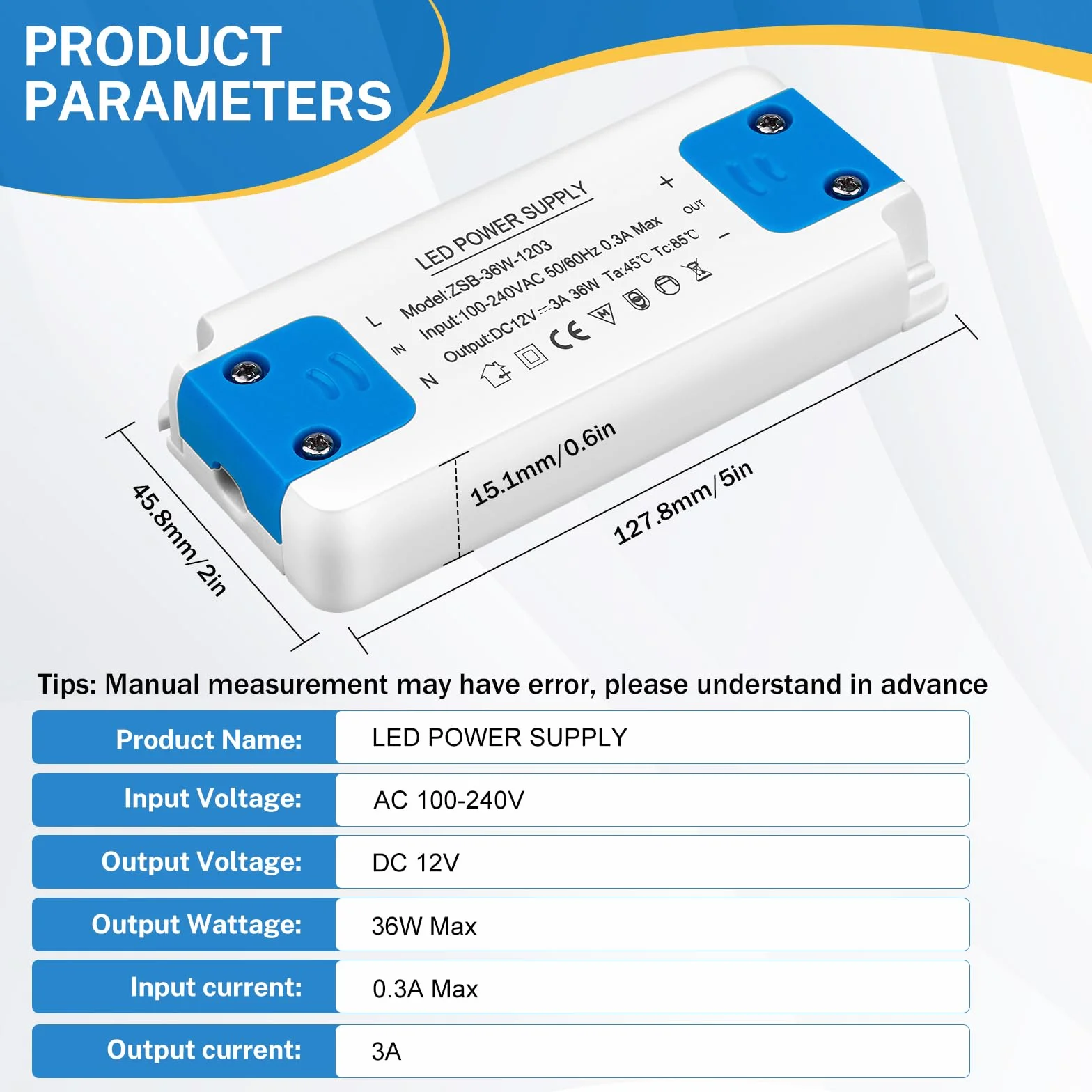 Zasilacz AC DC 240V na 12V 36W 3A sterownik LED niskonapięciowy do taśm LED G4 GU4 GU5.3 MR11 MR16