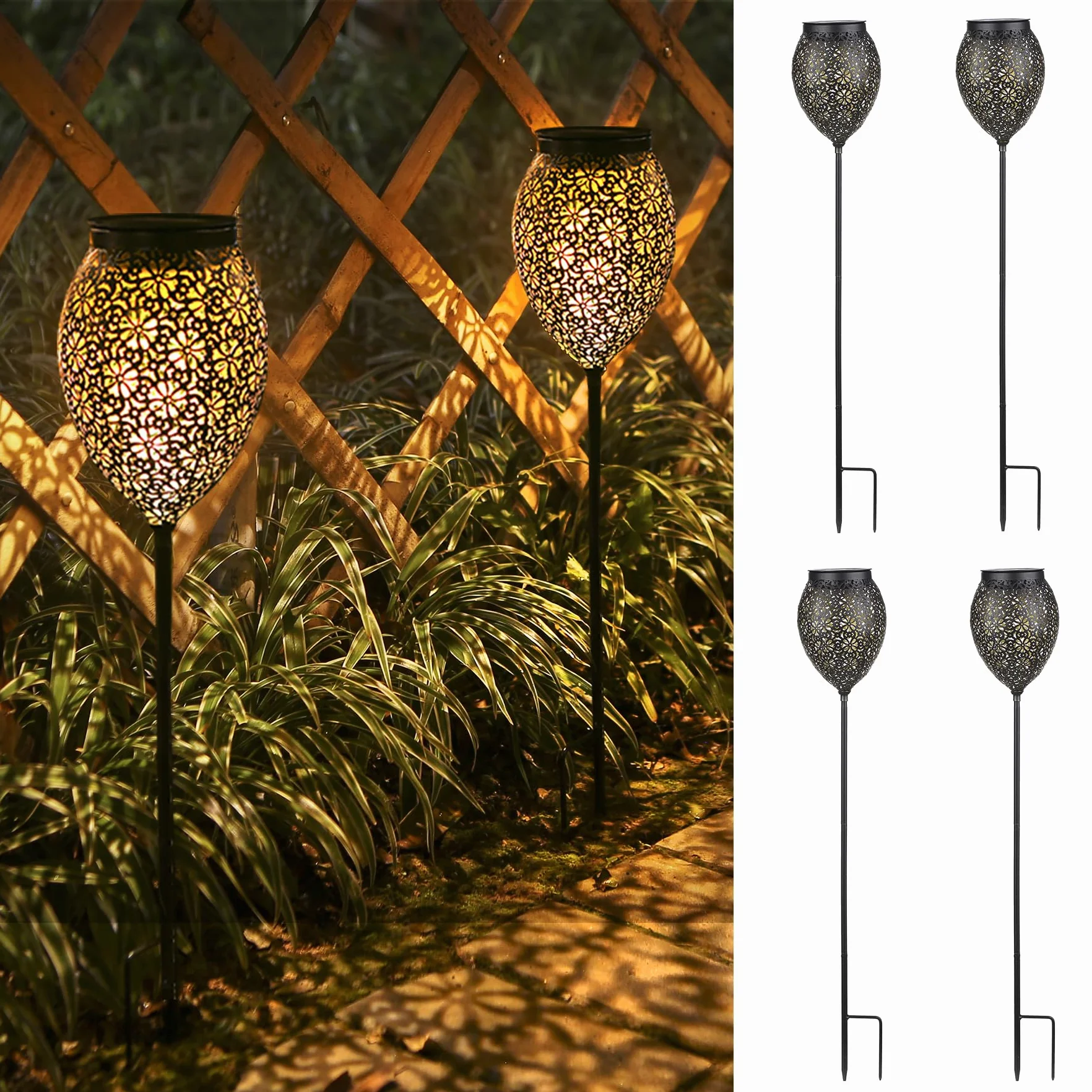 JOYCREATOR Lampy solarne zewnętrzne ogrodowe metalowe IP65 4 sztuki