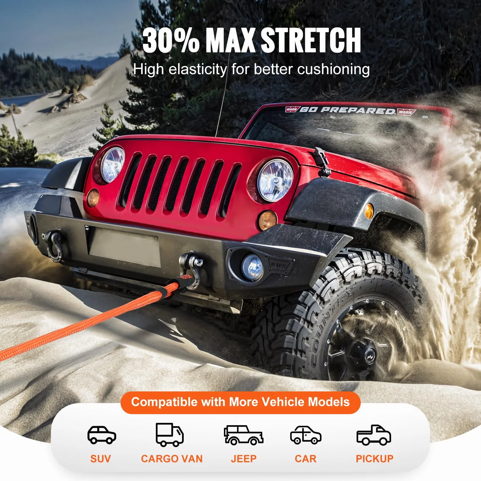VEVOR 25 mm x 9 m lina holownicza 17237 kg, pas holowniczy offroad