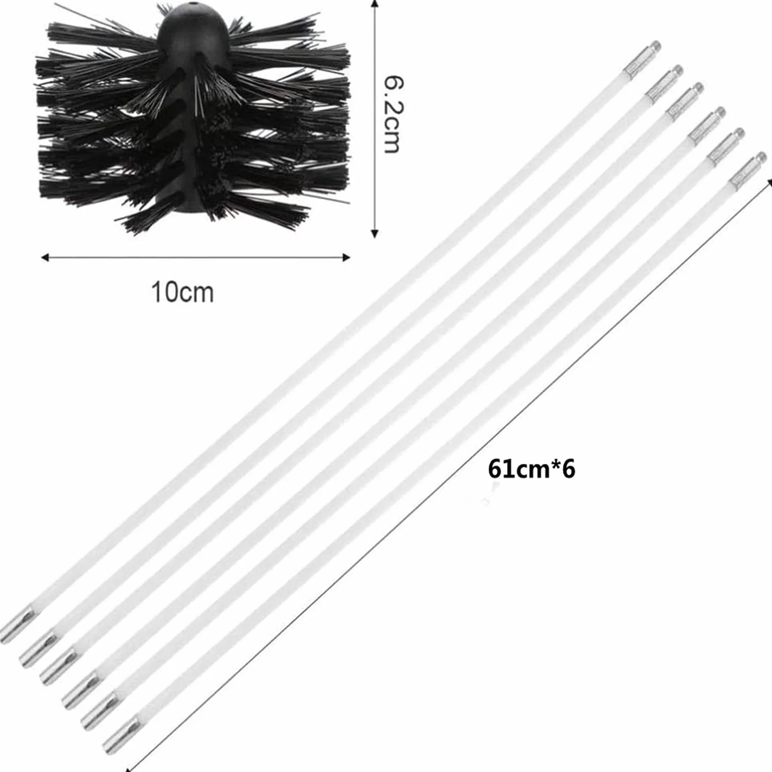 Zestaw szczotek do czyszczenia komina 6 elastycznych prętów 610 mm x 100 mm 1 głowica