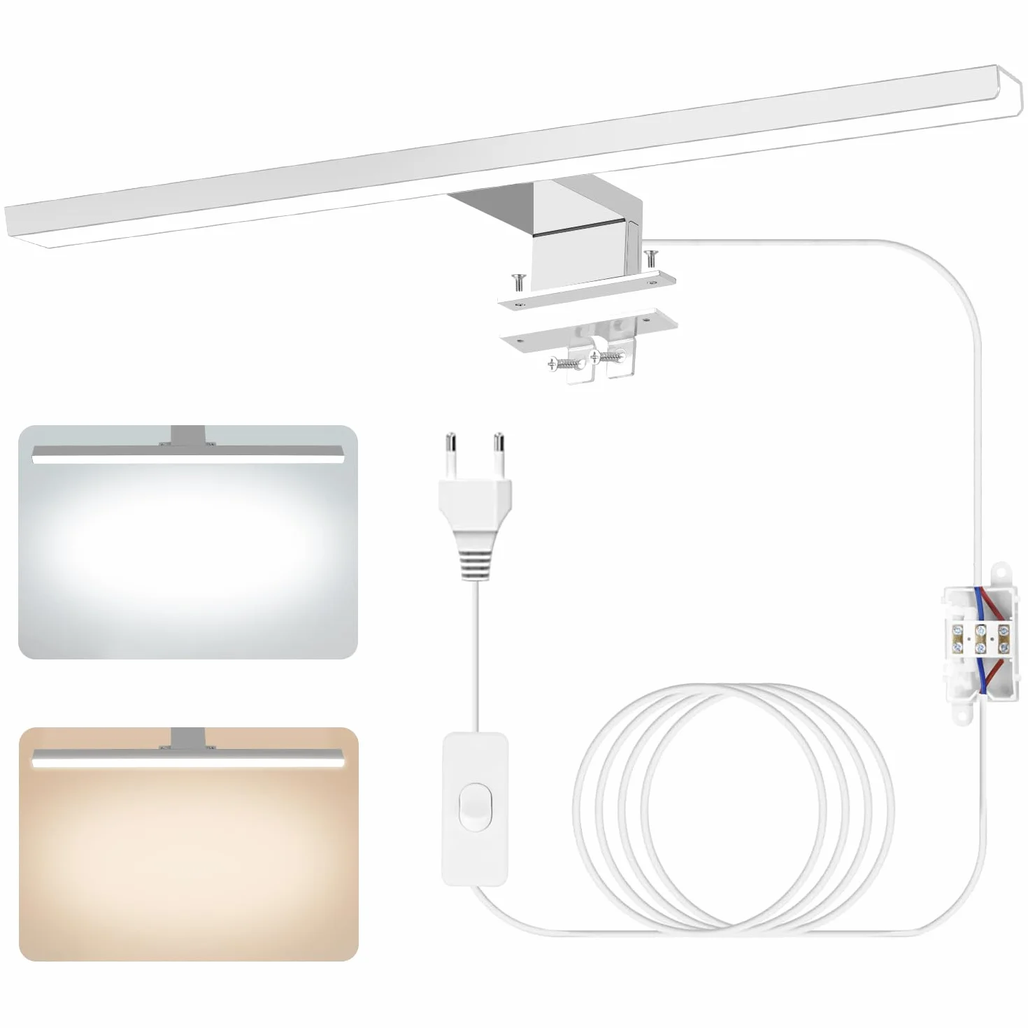 Nowoczesne oświetlenie łazienkowe LED Vanity, 4000K 6000K dwutonowa temperatura, 40cm 12W Wodoodporna aluminiowa lampa lustrzana z przełącznikiem okablowania, oświetlenie ścienne do makijażu łazience