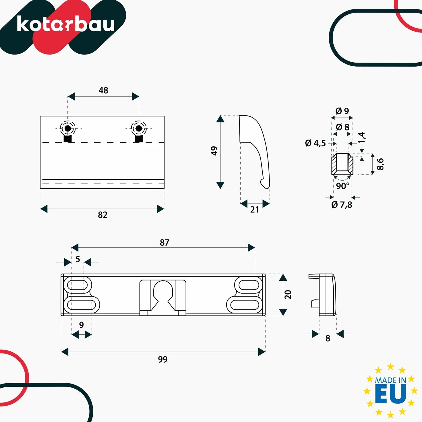 KOTARBAU Klamka do drzwi balkonowych aluminiowa biała uniwersalny uchwyt