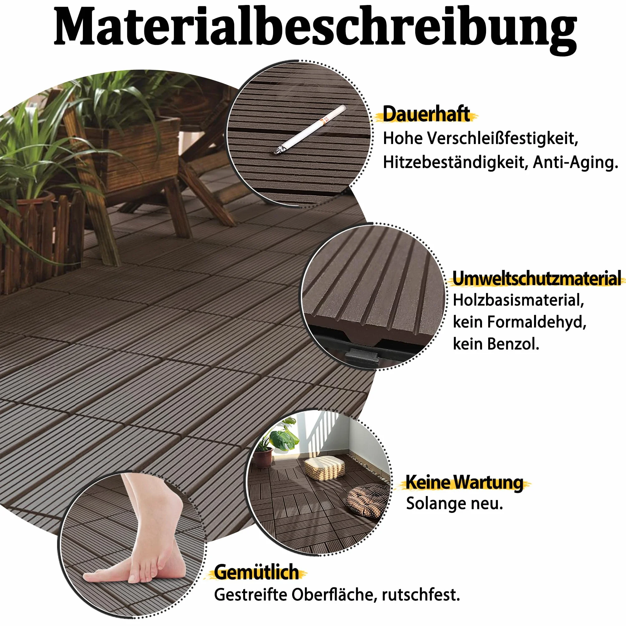 Wykładziny podłogowe na balkon taras WPC płytki o wyglądzie drewna system klikowy 30 x 30 cm 55 sztuk