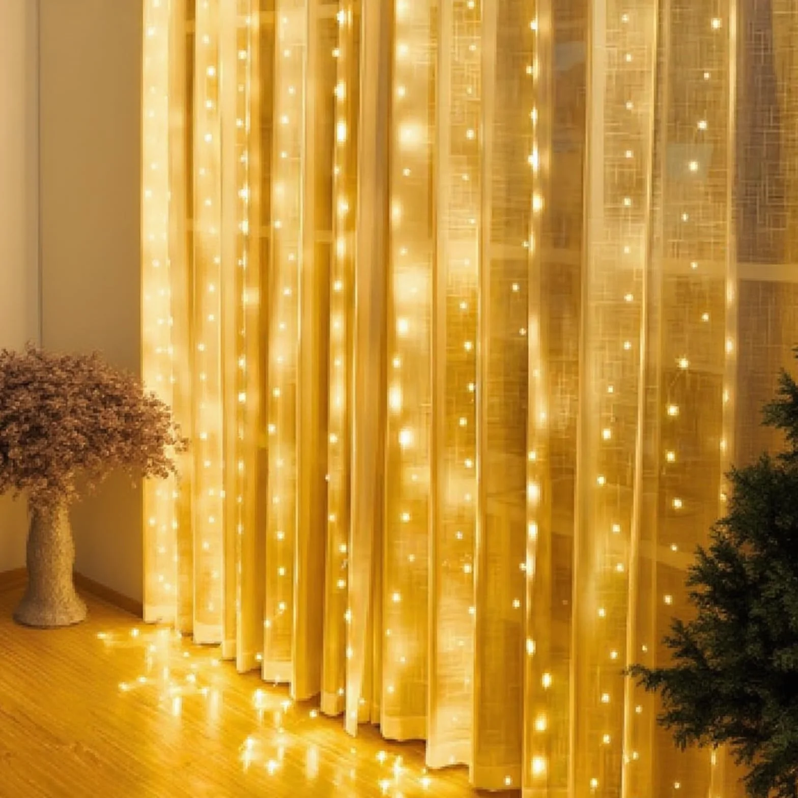 Kurtyna świetlna LED 2 x 2 m ciepła biel 8 trybów pracy USB
