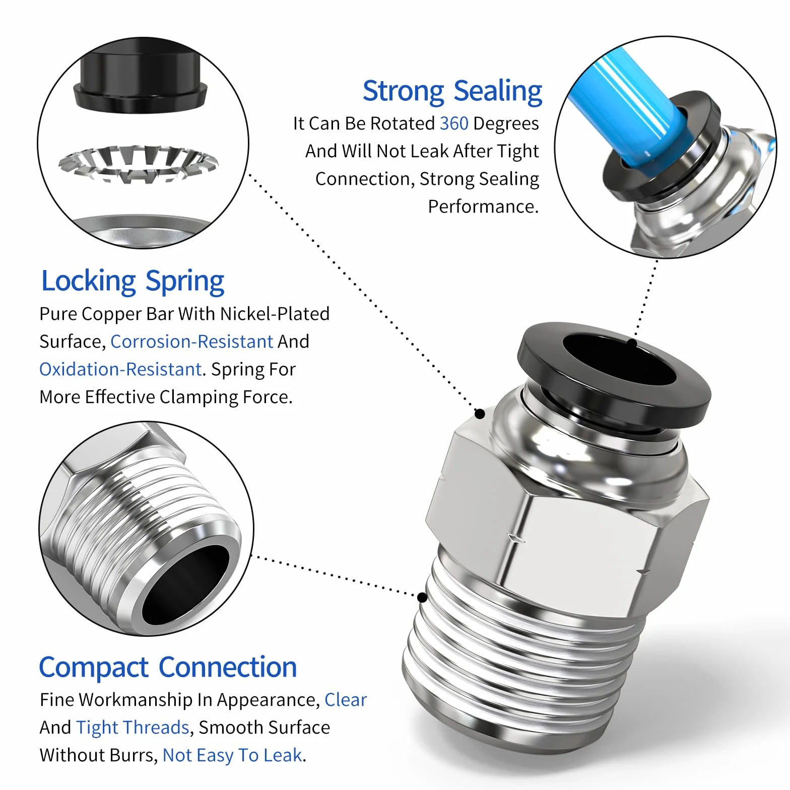 Złączki Push to Connect 6 mm OD x 1/4" BSP gwint do węży pneumatycznych 5 sztuk