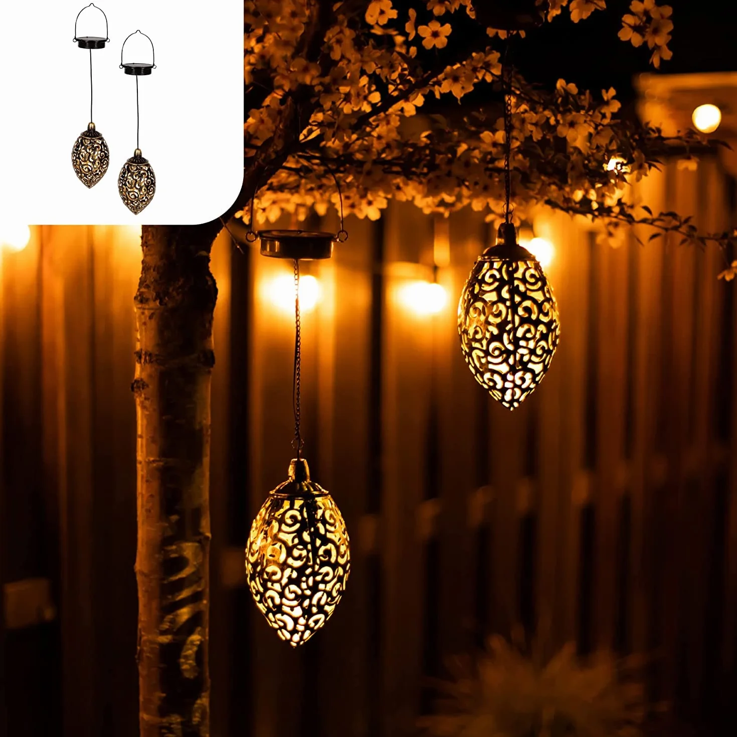 Gadgy latarnia ogrodowa orientalna | zestaw 2 lamp wiszących | solarna lampa ogrodowa metalowa zewnętrzna | IP44 wodoodporna | 20 x 10 cm.