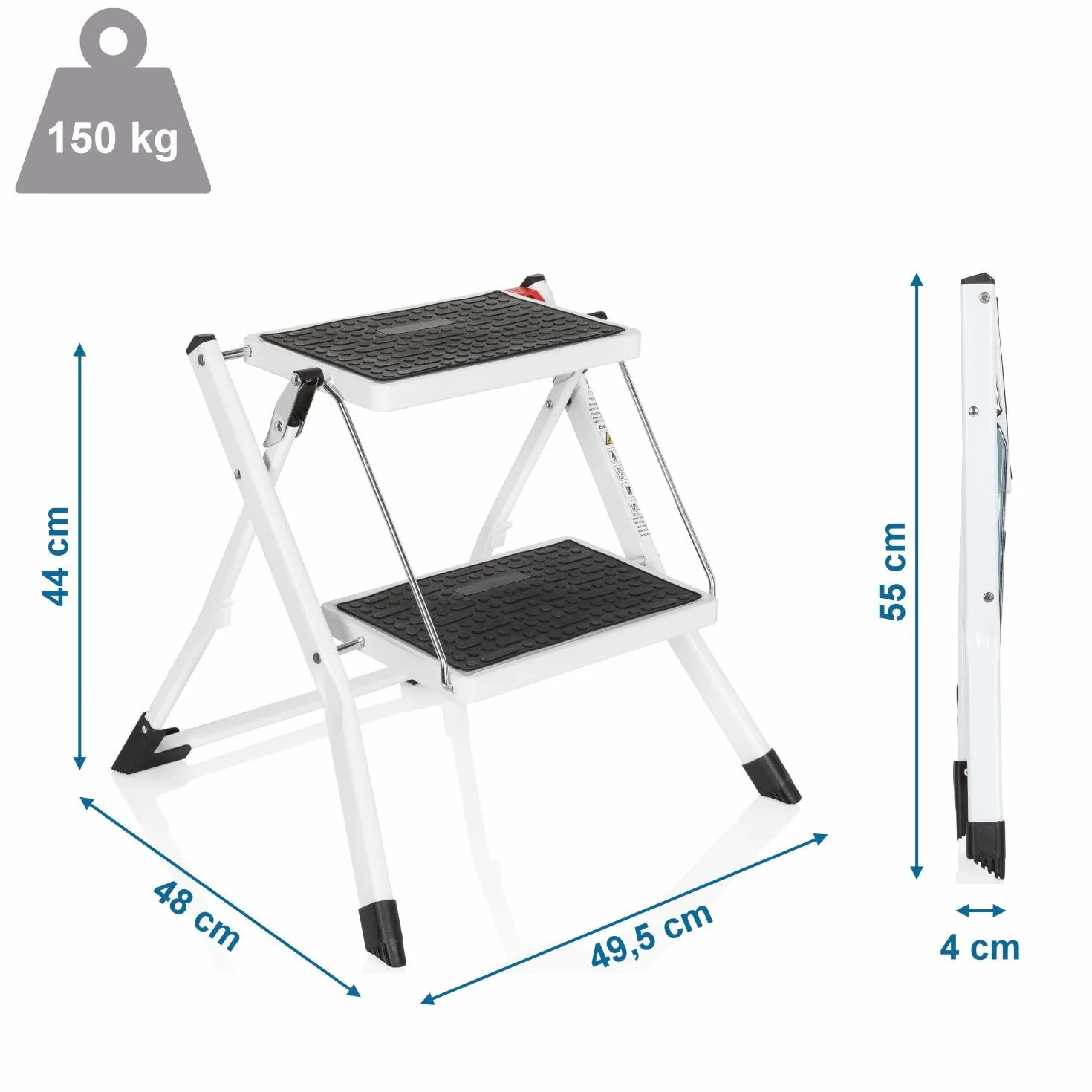 hjh OFFICE 801200 składany stopień 2-stopnie SOLID W1 obciążenie 150 kg biały srebrny