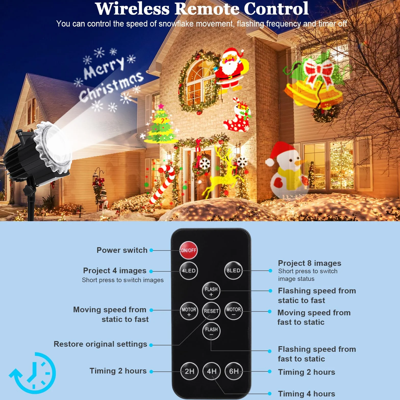 VIFLYKOO Projektor bożonarodzeniowy na zewnątrz, 12 folii, 96 wzorów, projektor bożonarodzeniowy, wodoszczelny, lampa projekcyjna LED z pilotem zdalnego sterowania i timerem, na Boże Narodzenie,