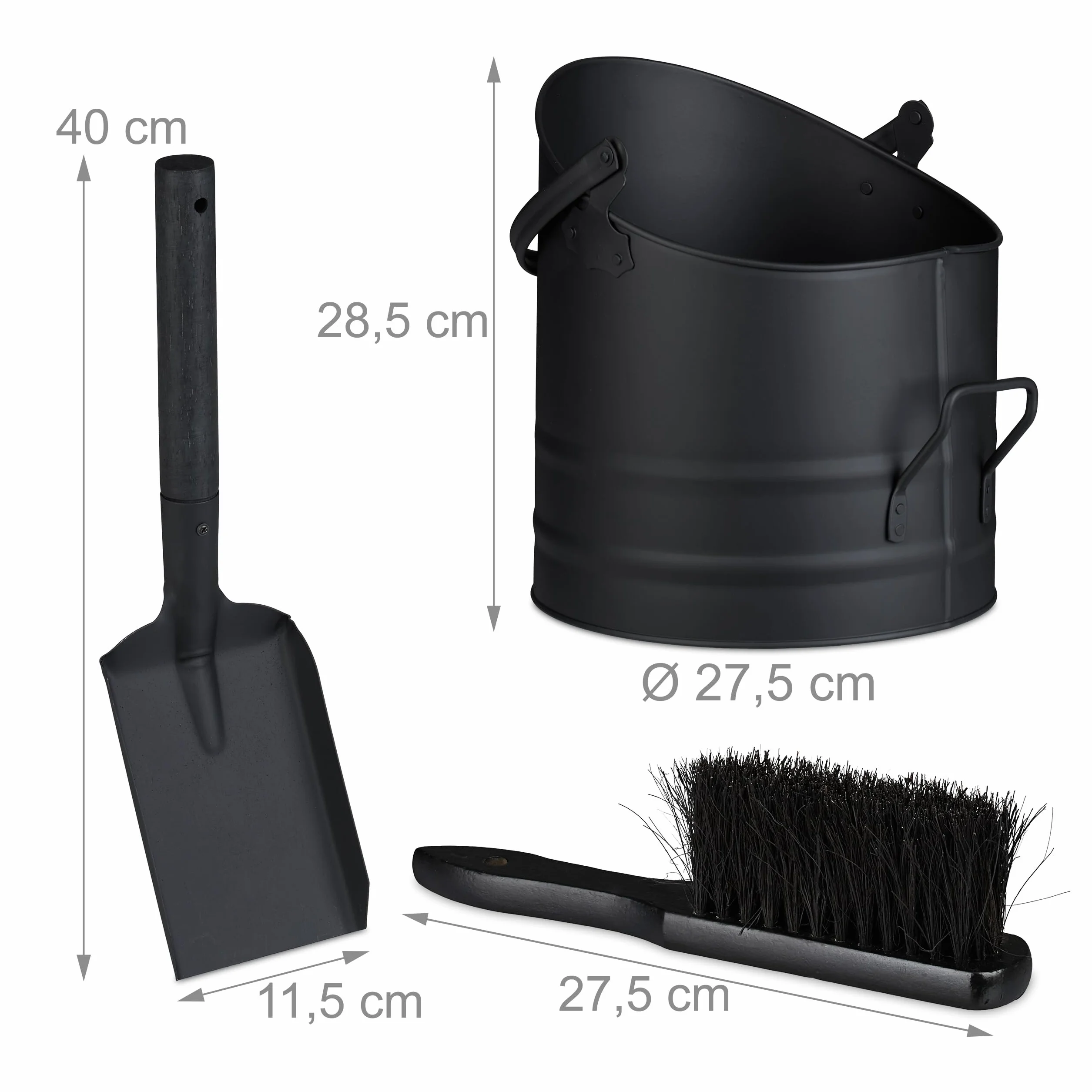 Relaxdays wiadro na popiół 9,5 l z uchwytem, żelazko, czarny