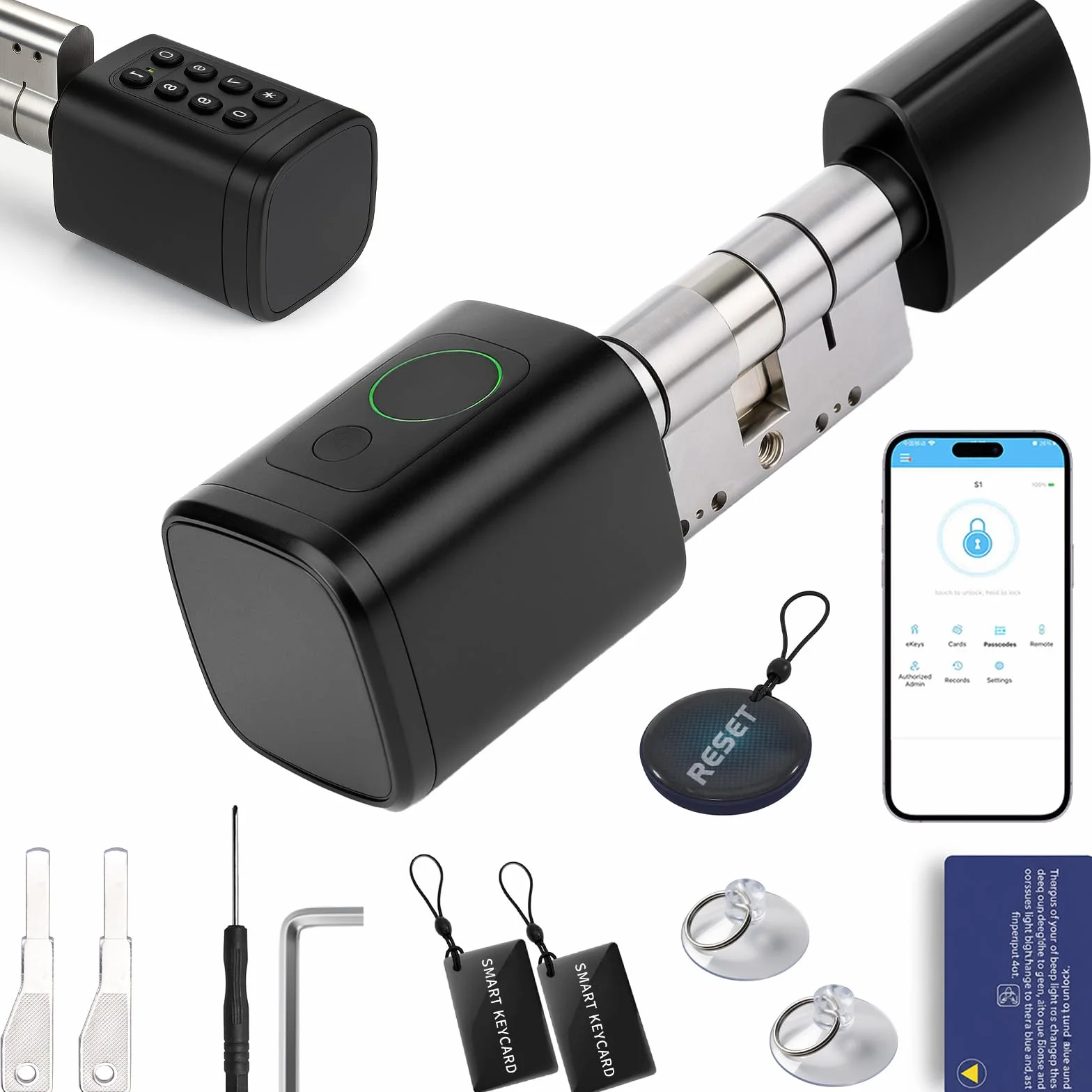 Smart Lock z odciskiem palca elektroniczny zamek do drzwi wejściowych regulowany cylinder 60-90 mm RFID Bluetooth